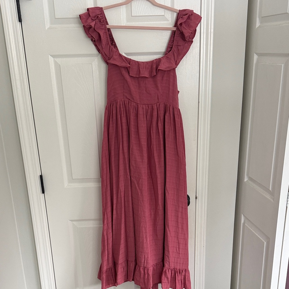 Women’s Ruffled Strap Cotton Midi Dress in Dusty Rose